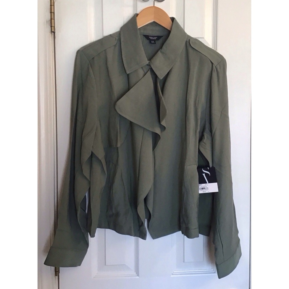 NWT Simply Vera Vera Wang Women's Olive Green Long Sleeve Open Front Jacket XXL